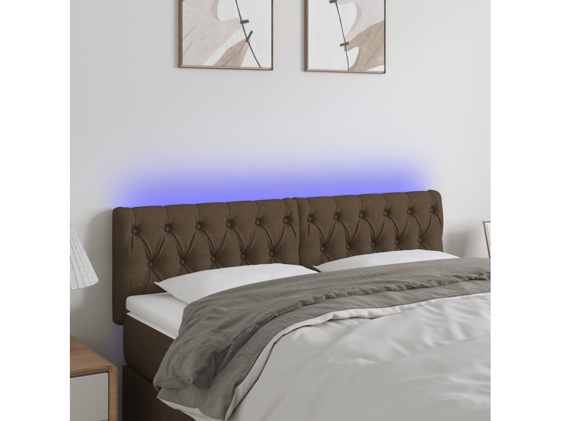 Vidaxl Cabeceira De Cama C/ Luzes Led Tecido 144x7x78/88 Cm Castanho