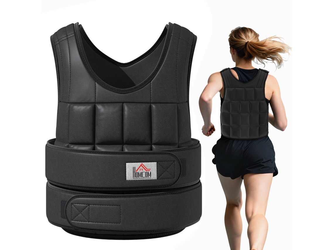 Colete Com Peso Unissex De 20 Kg Com 38 Pesos Individuais, Acolchoamento, Fechos De Velcro, Preto.
