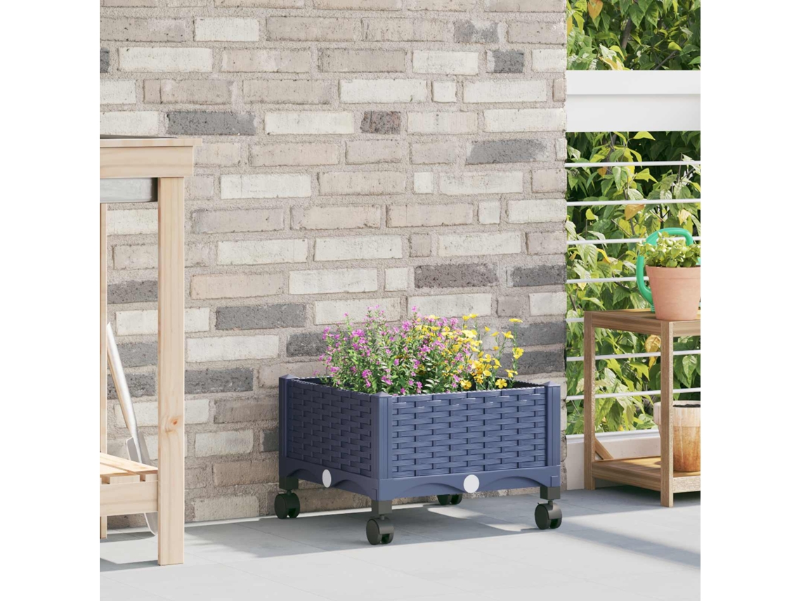 Vidaxl Vaso De Jardim Com Rodas Cinza Azul 40 X 40 X 33 Cm Pp