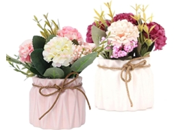 2 Flores Artificiais em Vasos, Flores de Seda, Buquês com Vaso de Cerâmica AQUAFORGE