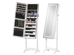 Armário de Joias com Fita de Luz Led, Prateleiras Magnéticas com Fechadura e Anel, 46x36,5x151,5 Cm Branco Ge