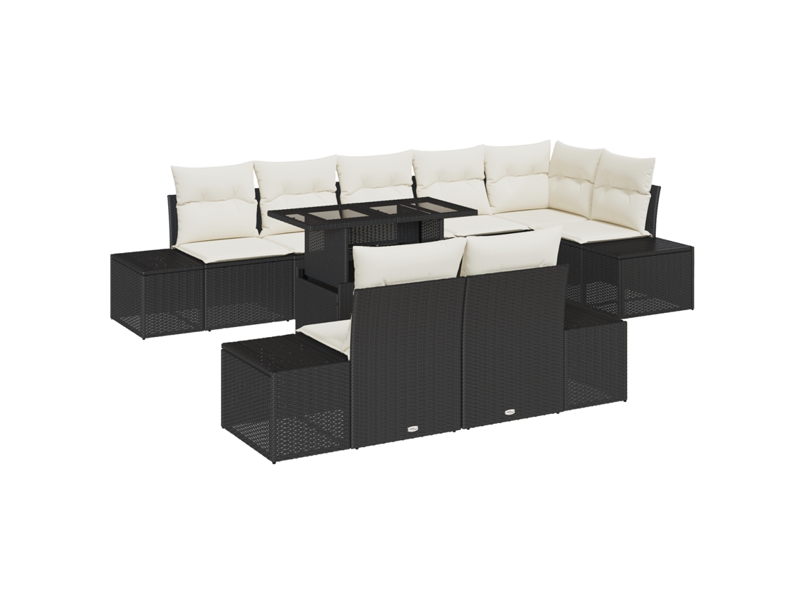 Conjunto 9 Conjunto De Sofá De Jardim Vidaxl Preto Vime Pe (319 X 154 X 85 Cm)