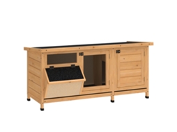 Gaiola de Madeira para Coelhos com 2 Níveis, Telhado de Asfalto, Bandeja de Base, Portas, 136,4x50x93 Cm ESSÊNCIACASA