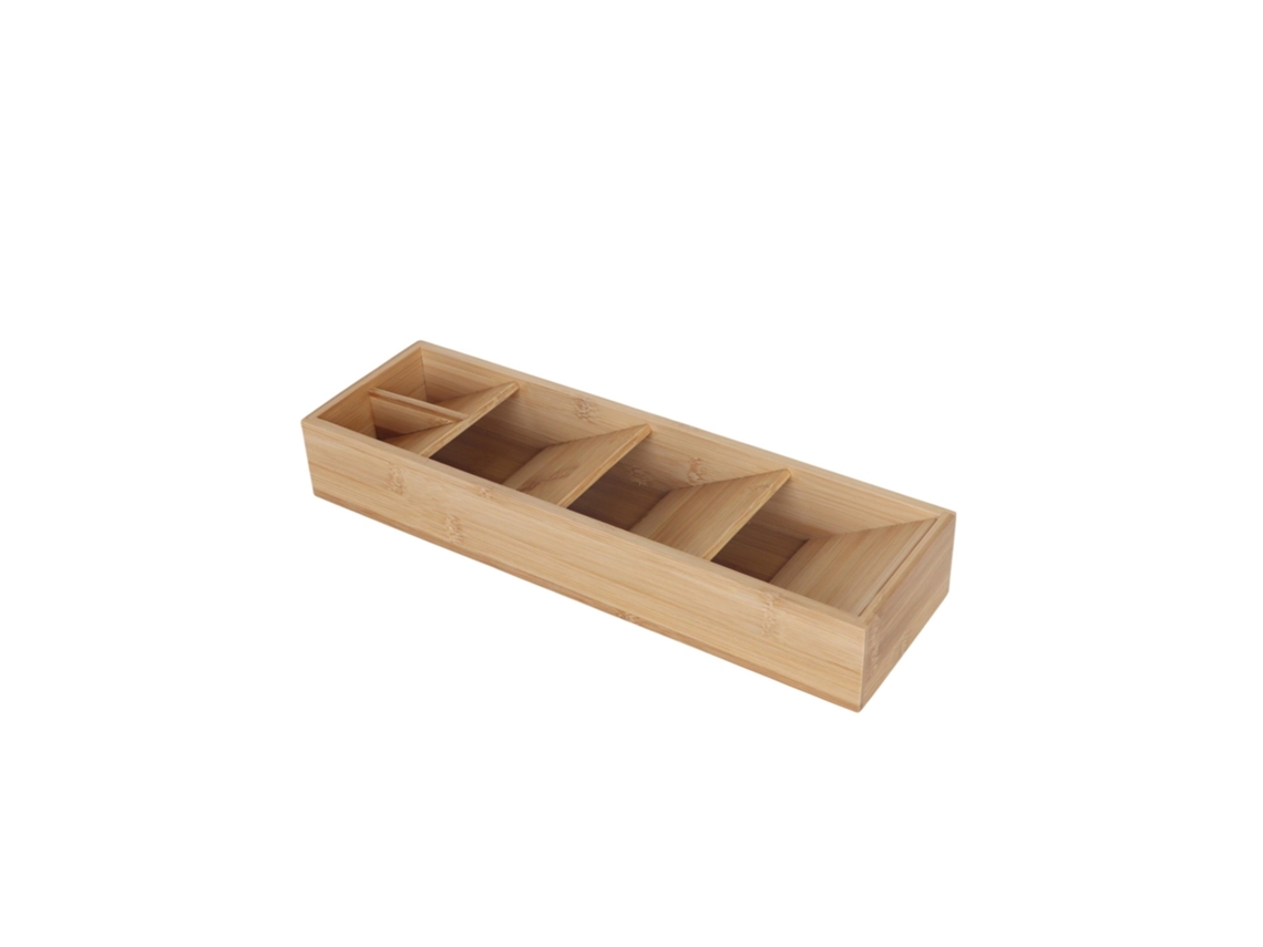 Relaxdays Organizador De Talheres, 5 Compartimentos, Poupa Espaço, 6×40×12 Cm (a×l×p), Para Gaveta, Bambu Natural