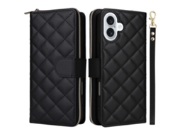 Capa Em Couro Pu, Com Pega Para Apple Iphone 16 - Preto