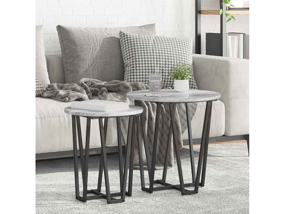 Vidaxl Conjunto De Mesas De Apoio 2 Pcs Sonoma Cinza E Preto