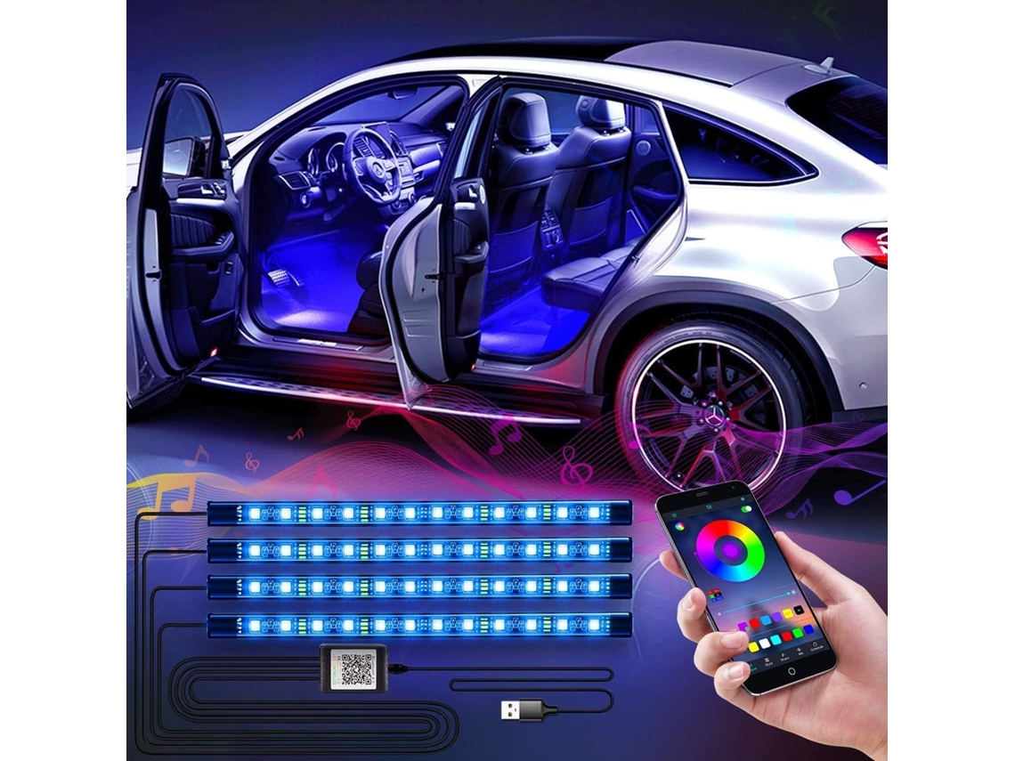 Tira Led Para Carro Luz De Neon Embaixo Do Carro Tira Flexível Com Som Ativo Controle Remoto E Carregador Incluso 12v Dc