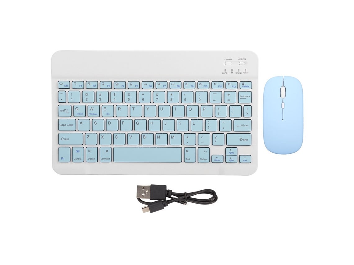 Teclado e ratón inalámbricos Bluetooth de 10 polegadas, recarregáveis, ultrafinos e silenciosos para telefone móvel e portátil, azul céu | S/MARCA