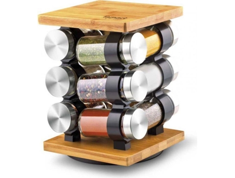 Conjunto De Especiarias Lamart Lt7010 Suporte Rotativo Em Bambu Vidro Resistente 12 Un.