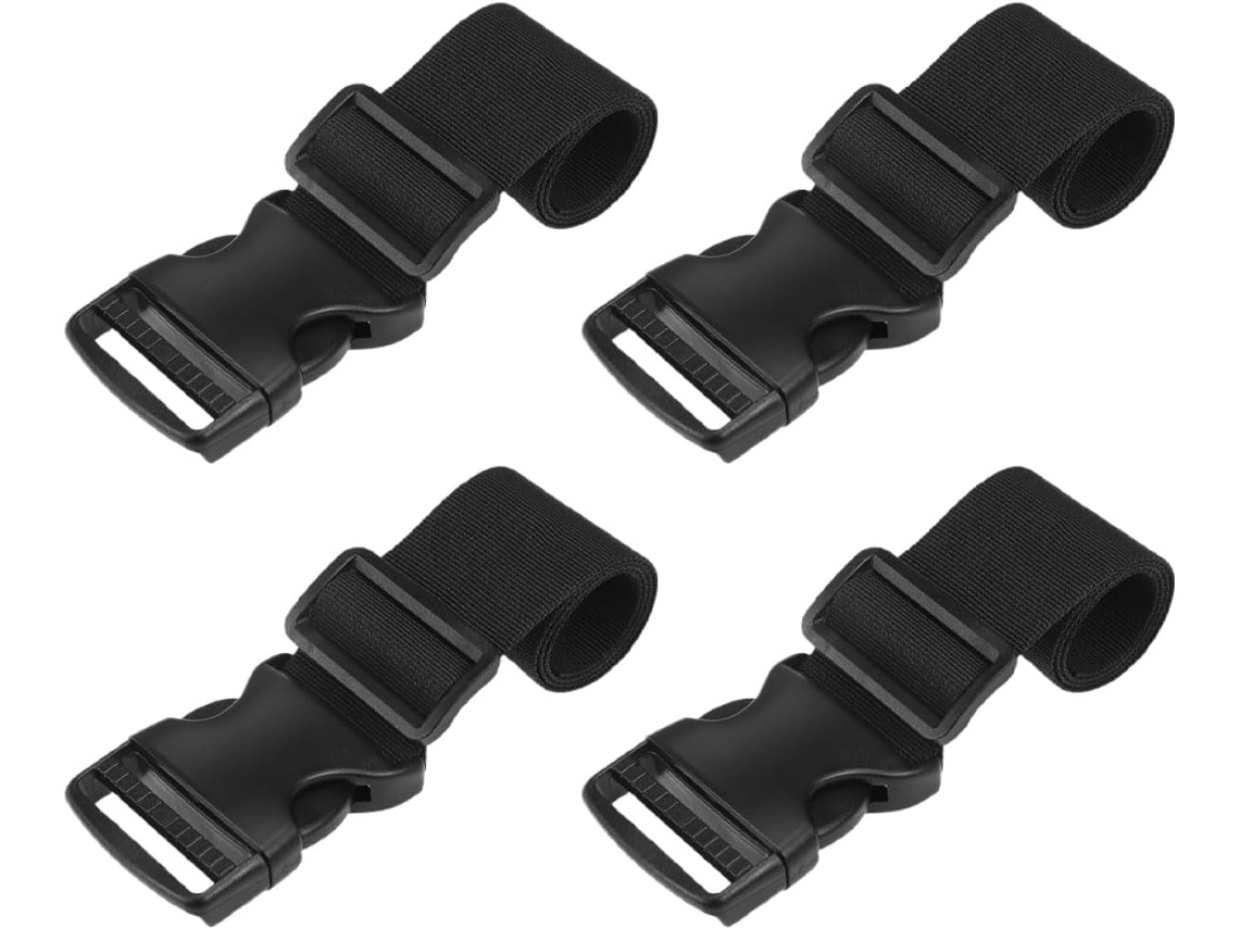 Conjunto De 4 Cintas Bagagem Pretas Em Nylon Ajustáveis Com Ajuste Rápido Comprimento Para Prender Mochilas E Pochetes