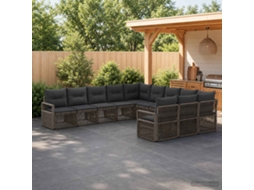 Vidaxl Conjunto De Sofá De Jardim 11 Unid. Cinzento Vime Pe
