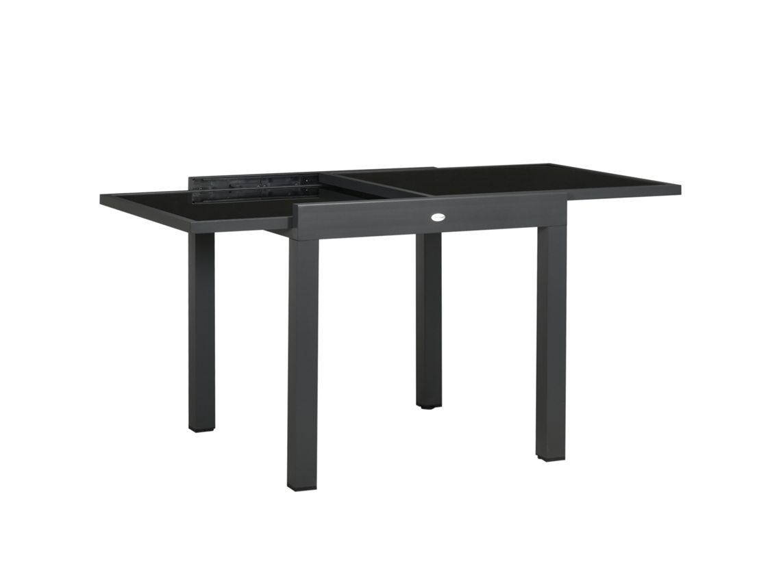 Mesa Extensível Jardim 160x80x75cm Alumínio Cinza Escuro, Tampo Vidro Temperado Preto