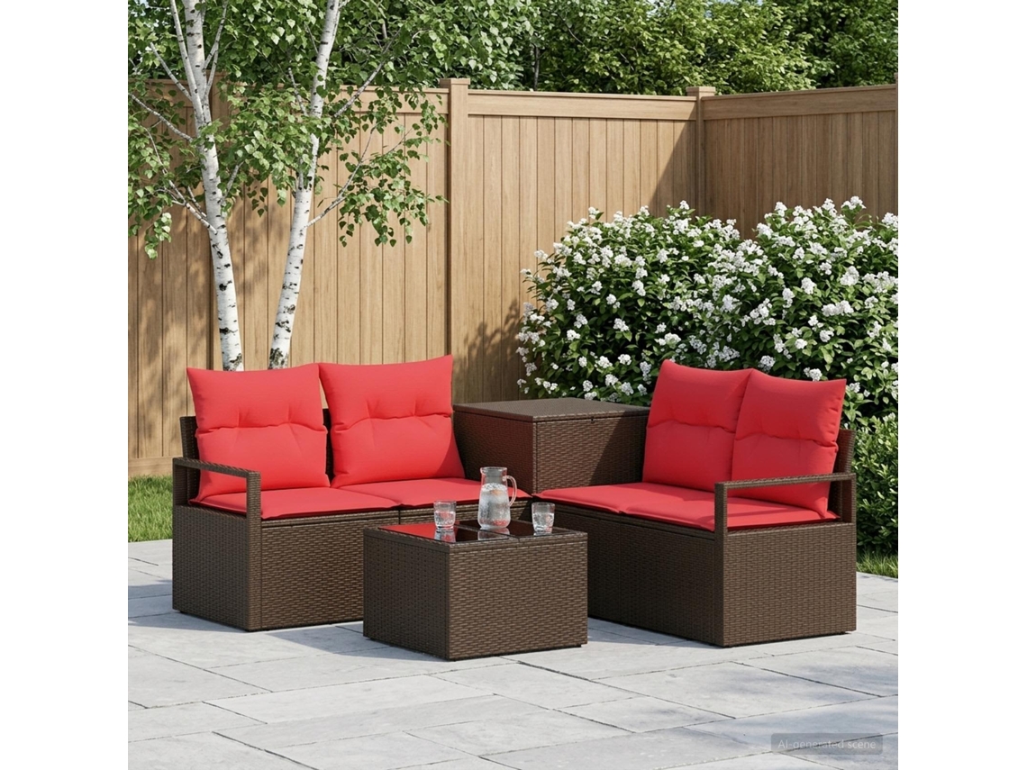 Vidaxl Conjunto De Sofás 6 Unid. Marrom E Vermelho