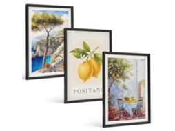 Galeria De Pinturas Murais Vistas De Positano Com Limões Moldura Preta Imagens Para Um Quarto Infantil Espelharte (3 Piezas De 40x60 Cm)