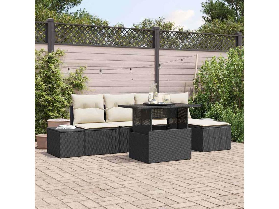 Vidaxl Conjunto De Sofá De Jardim 6 Pcs Preto E Creme Vime Pe