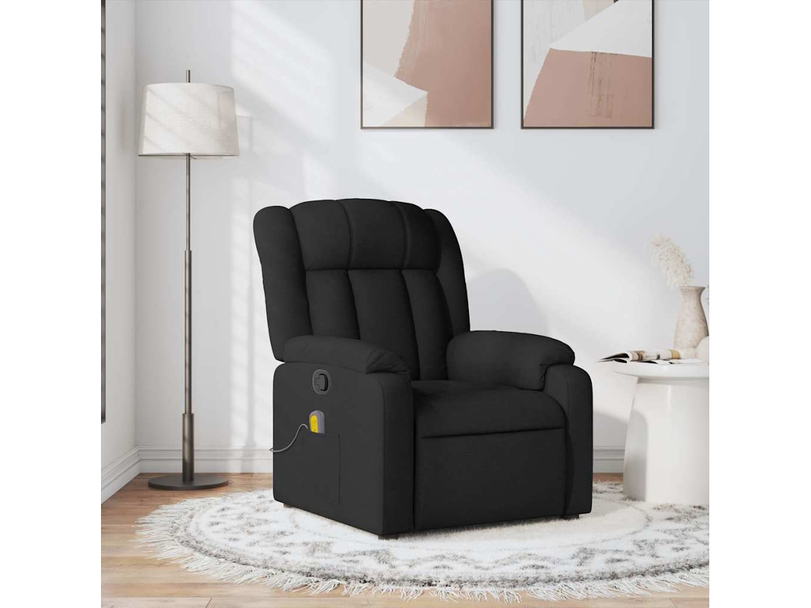 Vidaxl Poltrona De Massagens Reclinável Tecido Preto