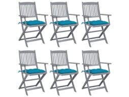 Vidaxl Cadeiras Exterior Dobráveis C/ Almofadões 6 Pcs Acácia Maciça
