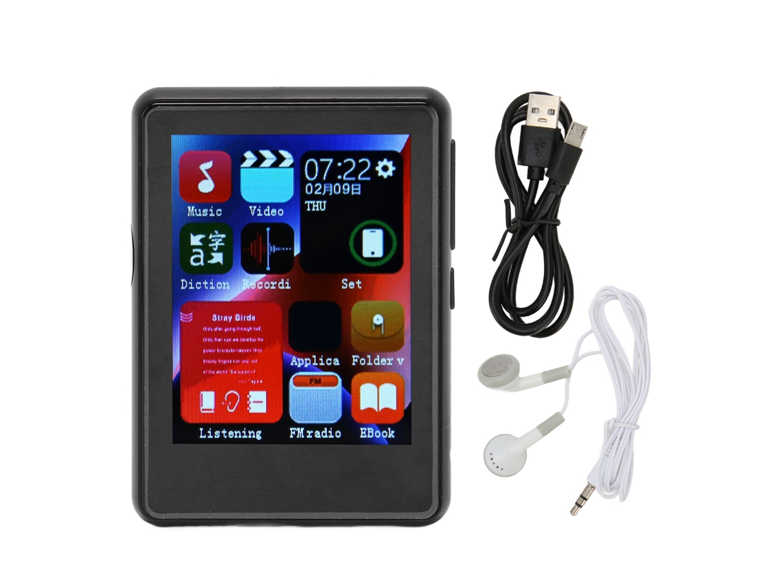 Mp3 Player Bluetooth 5.0 Com Tela Touch 2.4 Polegadas Rádio Fm Redução De Ruído Portátil Reprodutor De Música Preto