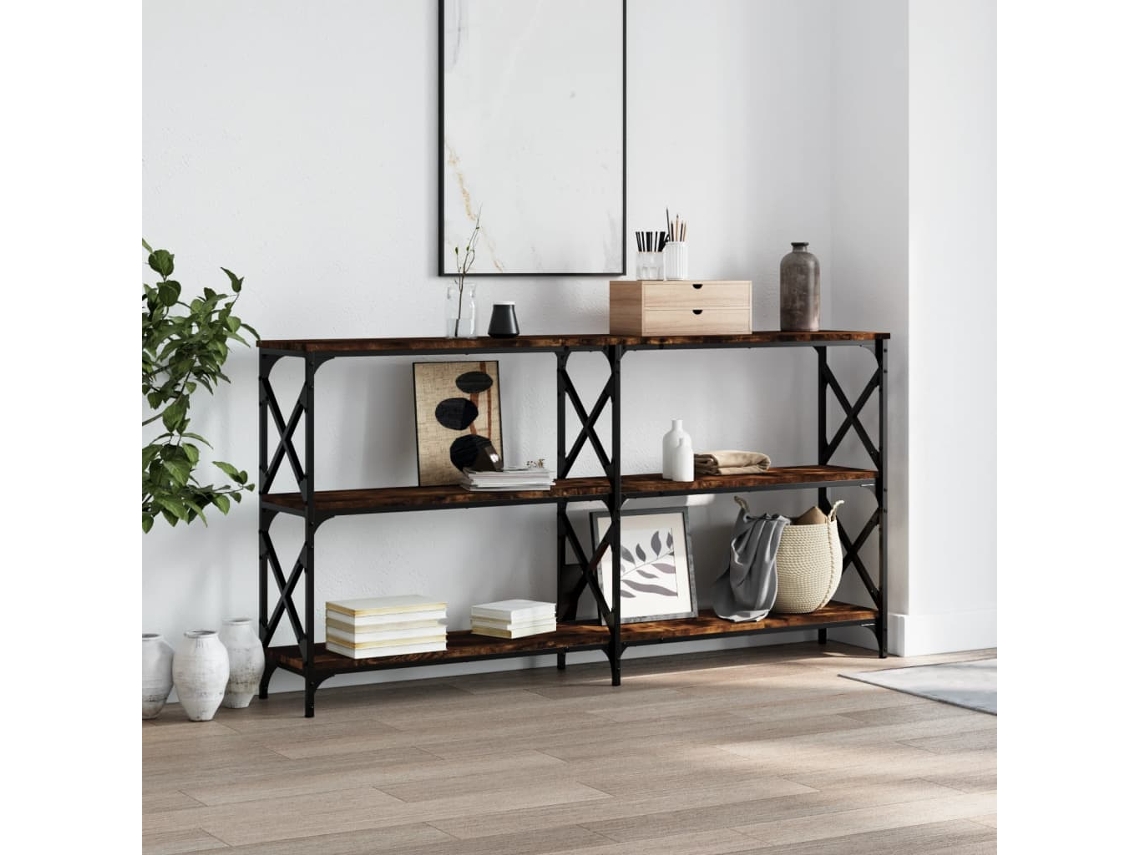 Mesa Consola | Mesa De Entrada | Mesa De Apoio 156x28x80,5cm Derivados De Madeira Carvalho Fumado