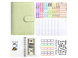 A6 Savings Challenge Binder Waffle Fabric Cash Budget Notebook, Green With 12-cash Budget Cards, 8-bill Envelopes