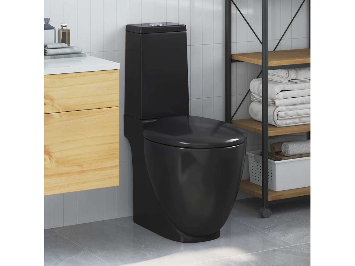 Vidaxl Sanita Wc Redonda Cerâmica C/ Descarga Água Inferior Preto