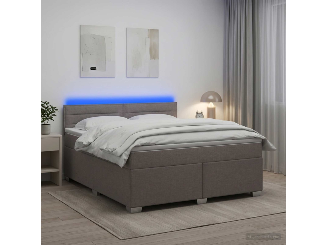 Vidaxl Cama Box Spring Com Colchão E Led Cinzento-acastanhado Tecido