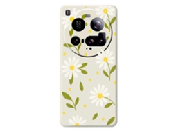 Capa Tkdaddy Para Xiaomi 15 Ultra Com Estampa De Flores Brancas E Folhas Verdes, Borda Reta, Capa Traseira De Tpu Bege