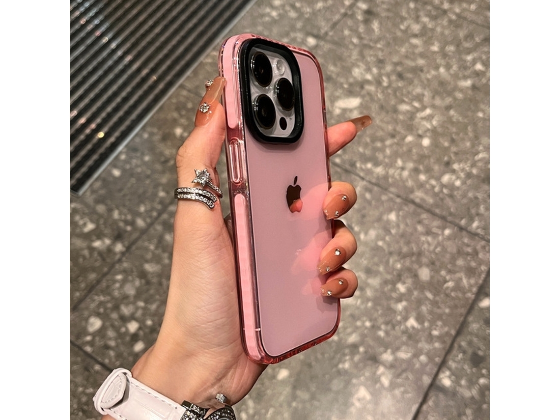 Capa Para Iphone 17 Pro Max Com Borda Rosa, Transparente, Contraste Rosa, Airbag, Silicone Transparente