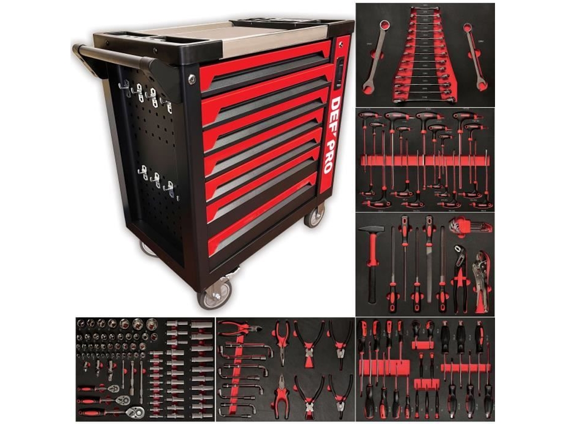 Servante De Oficina Cheia 7 Gavetas Defpro Aço Vermelho (201 Ferramentas)
