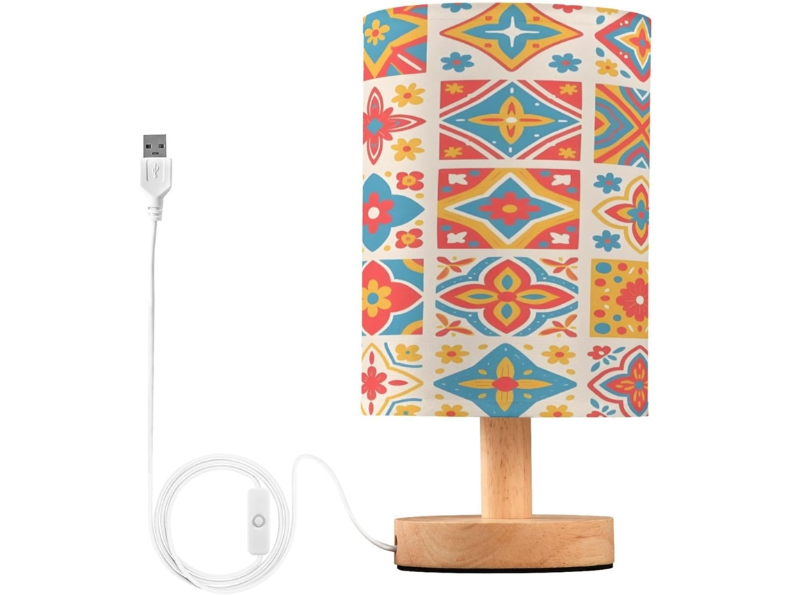 Abajur De Cabeceira Com Estampa Étnica Para Quarto, Portas De Carregamento Usb C, Luminária De Mesa Cabeceira, Luminária
