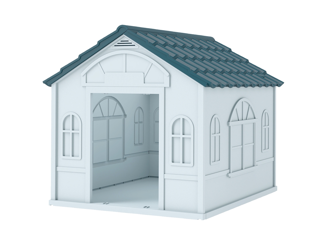 Casa 65x75,7x63 Cm Com Janelas E Teto Com Telhas De Imitação Médios Azul E Branco