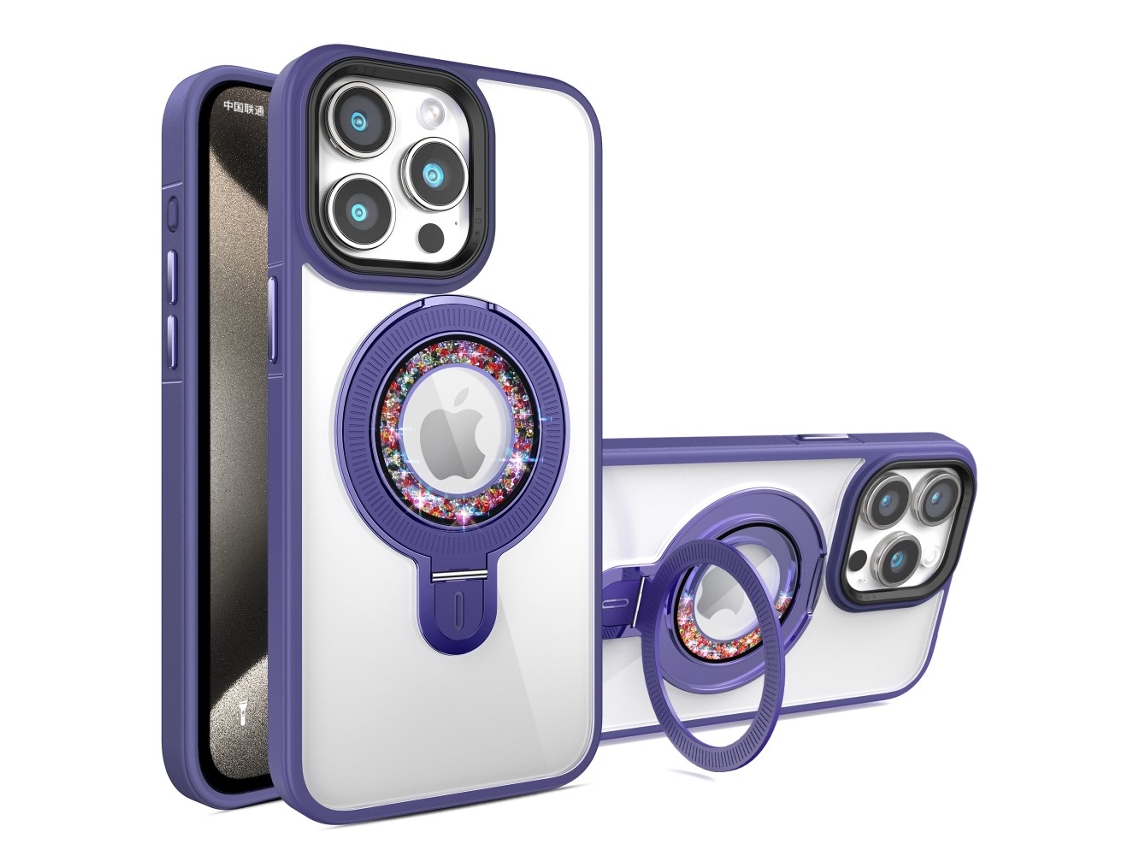 Suporte Casa Para Iphone 14 Pro Pele Sintética Magnética Roxo