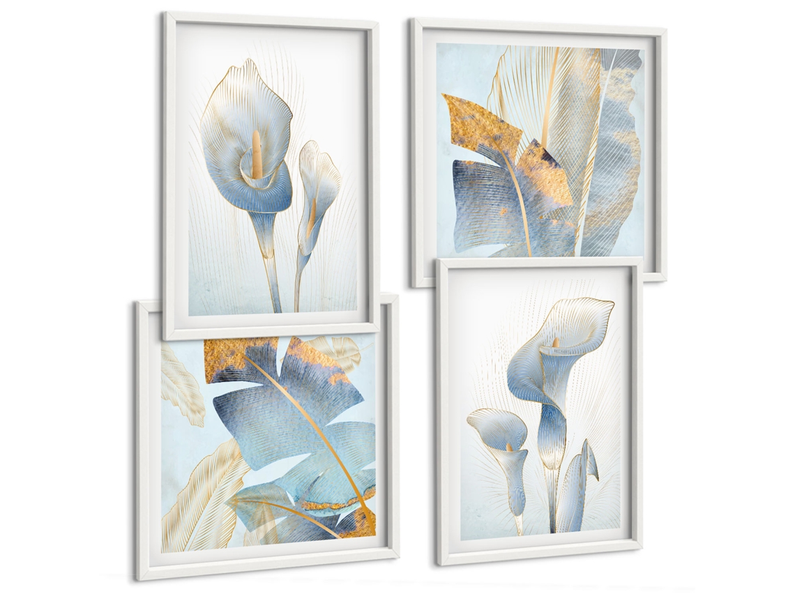 Composição De Quadros Flores Estilosas Delicadas Natureza Espelharte (4 Peças)