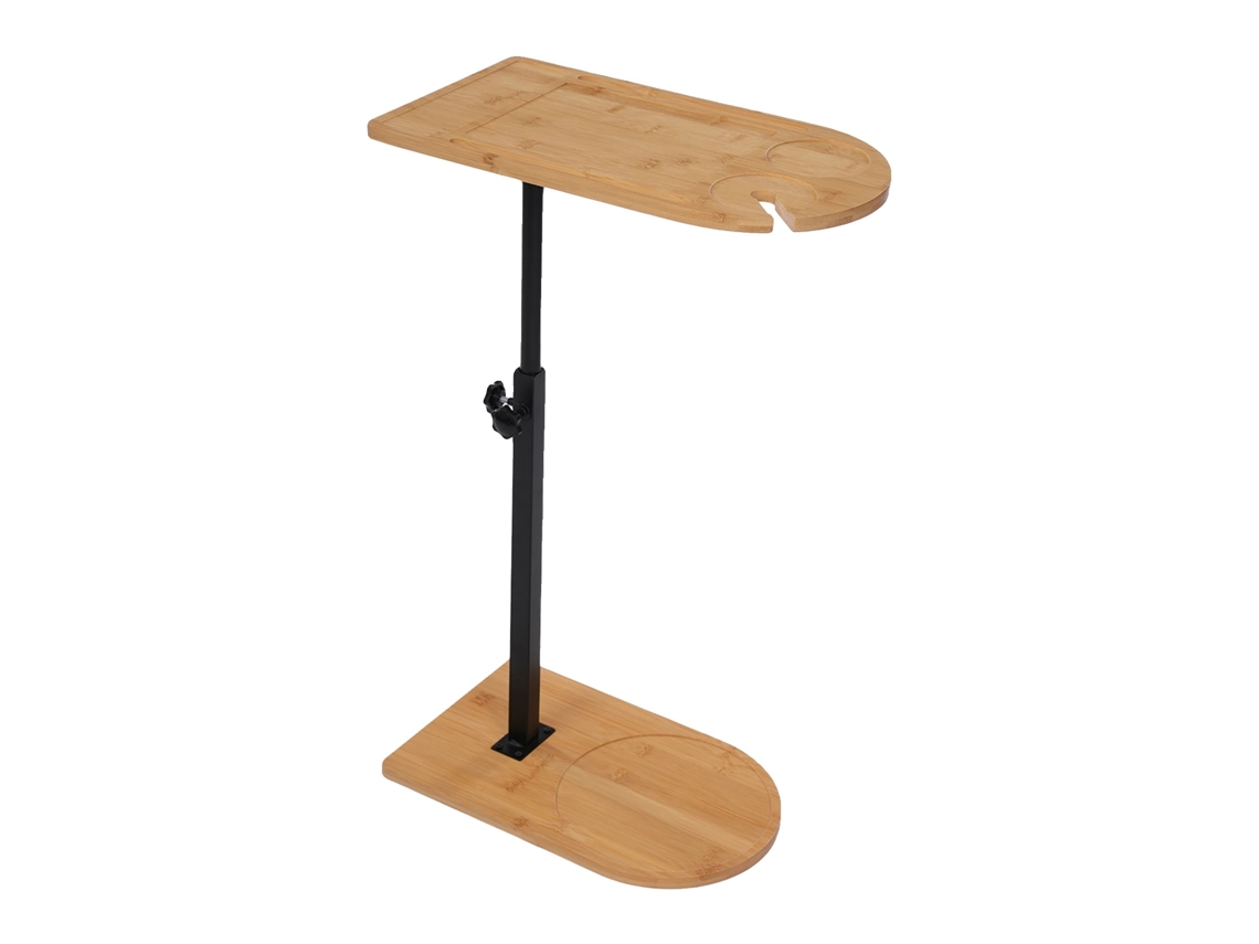 Mesa Lateral C-shaped Em Bambu - Estilo Moderno, Cor Log E Preto