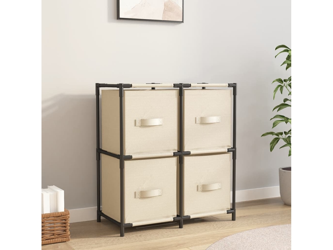 Vidaxl Armário De Arrumação Com 4 Cestos Tecido 63x30x71 Cm Aço Creme