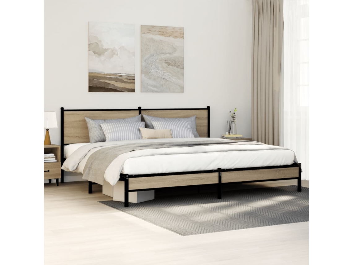 Estrutura De Cama Sem Colchão 200x200cm Metal Carvalho Sonoma