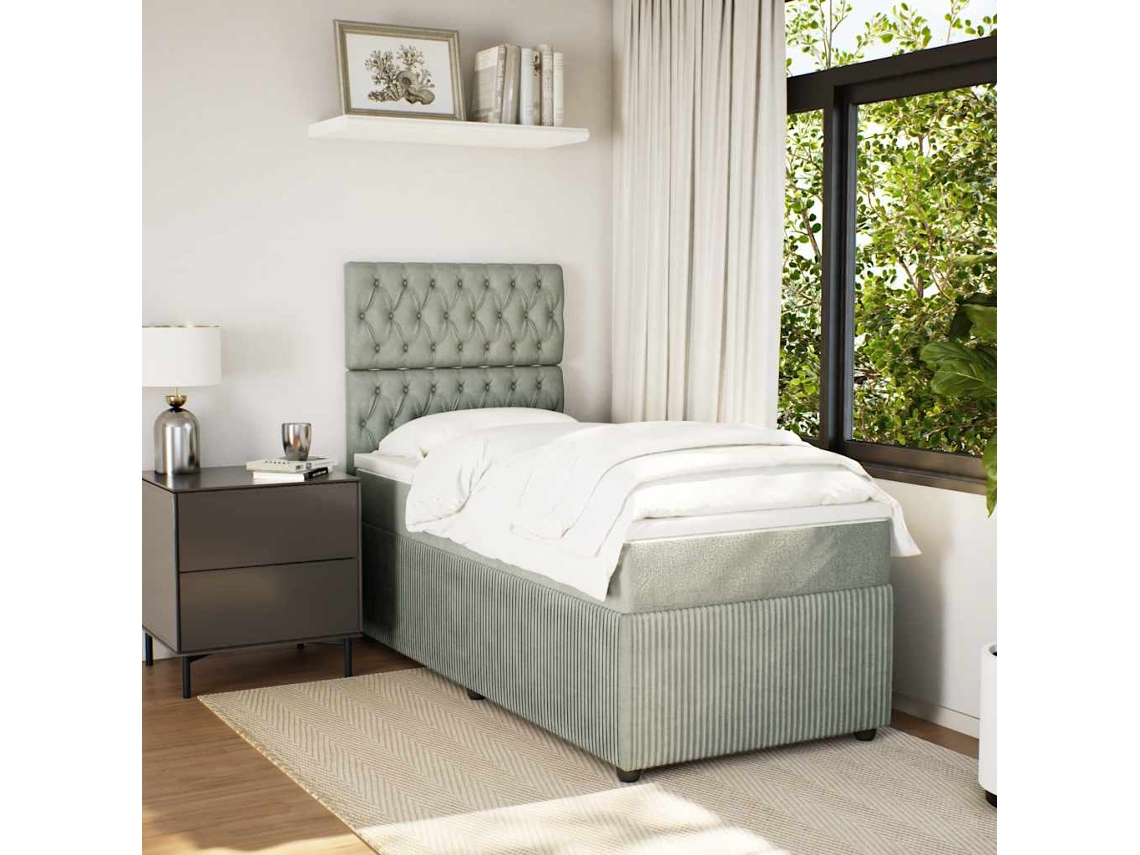 Cama Com Molas/colchão 90x190 Cm Veludo Cinza-claro