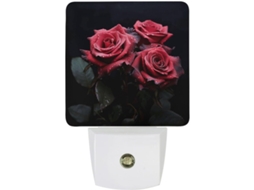 Luminária Noturna Com Estampa De Rosa Vermelha E Folha Preta, Luminária Noturna Decorativa, Luminária Noturna