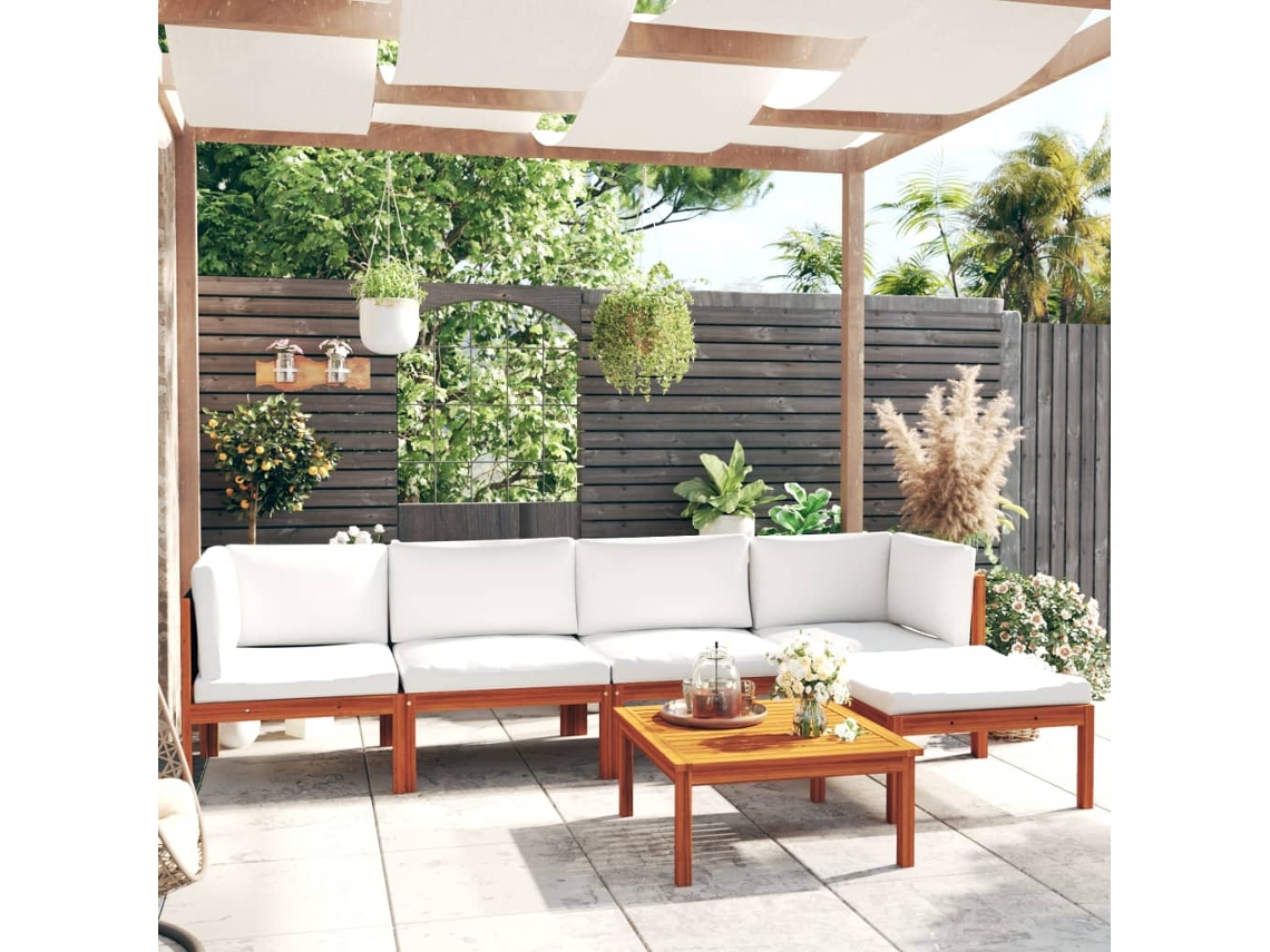 Vidaxl Conjunto De Lounge De Jardim Vidaxl Com 6 Peças E Almofadas Em Madeira De Acácia Creme E Corda