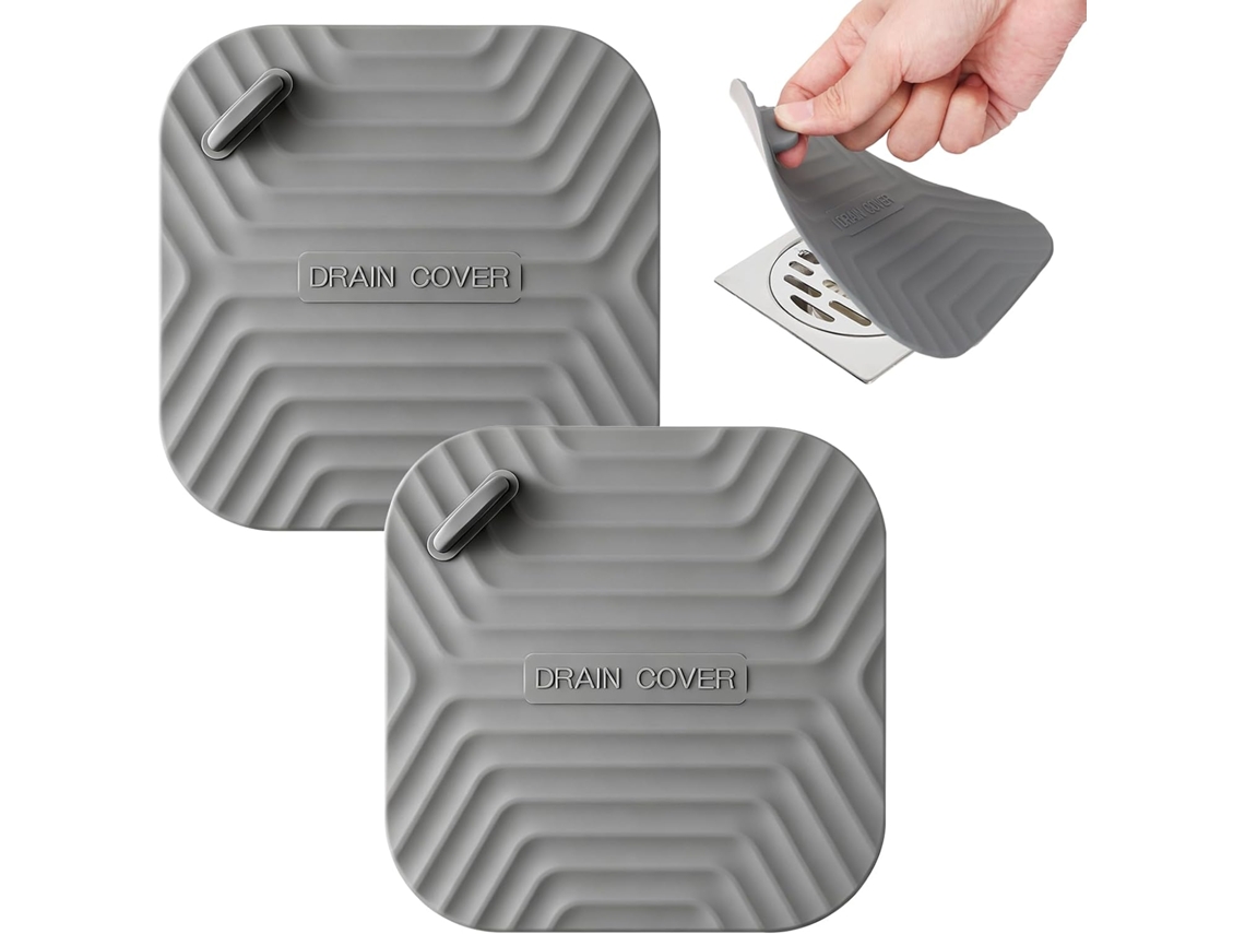 Tapete para Ralo de Chão Anti odor Conjunto 2 15 X Cm Silicone com Tampa Quadrado Alça AQUAFORGE