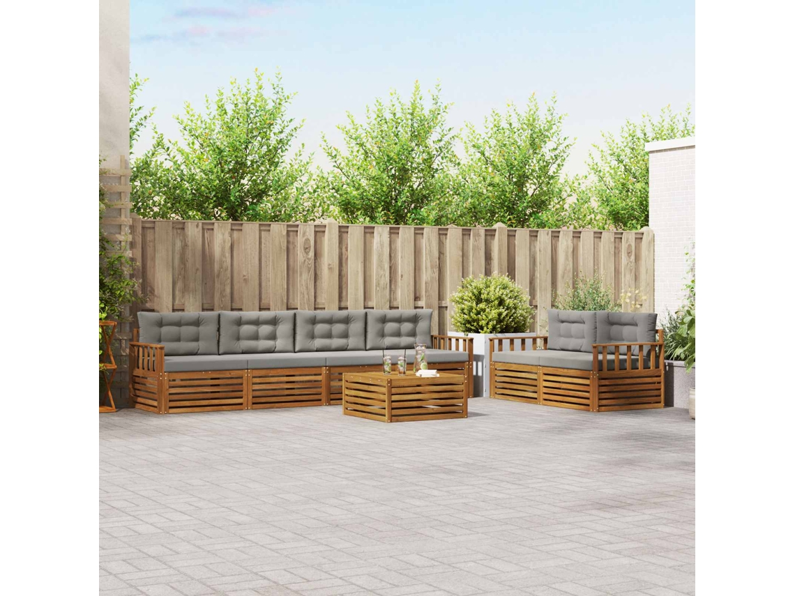 Vidaxl Conjunto De Sofás Para Exterior 7 Unid. Cinza Natural E Claro