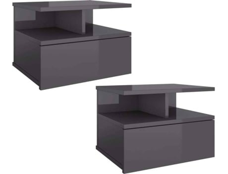Mesa de cabeceira suspensa 2 pcs 40x31x27 cm cinzento brilhante