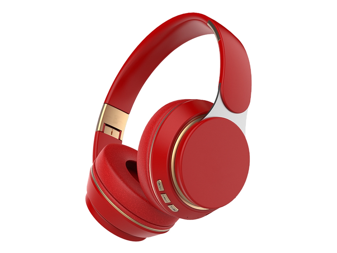 Fones de Ouvido Bluetooth Graves Profundos com Cabo Auxiliar Retrátil MDUG (vermelho)