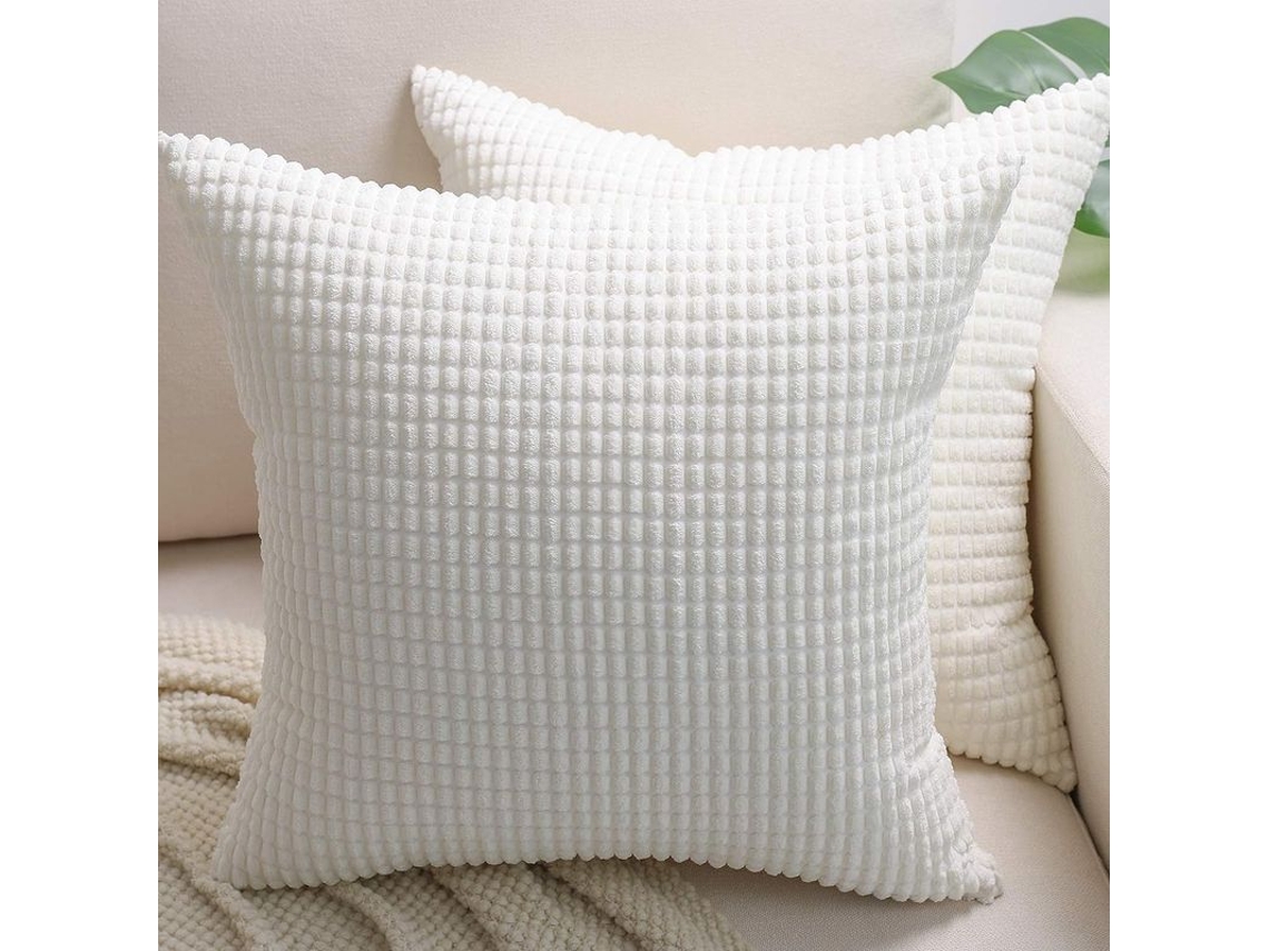 2026-funda De Almohada Decorativa 2 Unidades 45x45 Cm Tela Corduroy Suave Rayas Maíz Para Sofá Cama Auto (crema)