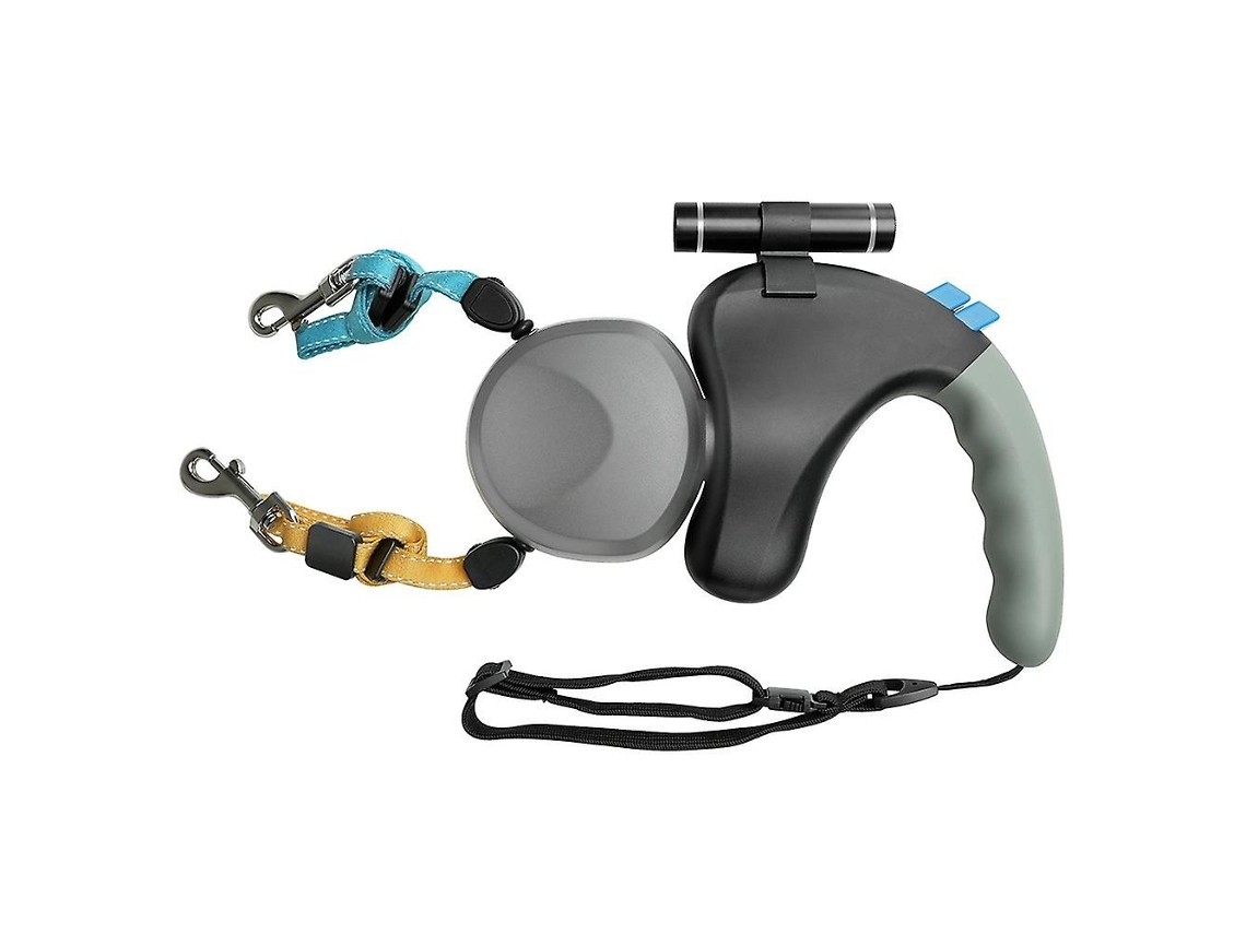 Coleira Dupla Retrátil Benwis Com Lanterna Led - Cinza