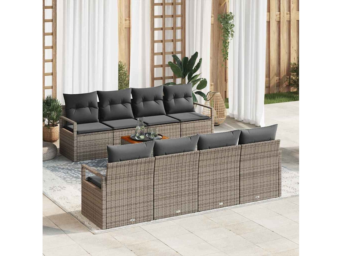 Vidaxl Conjunto De Sofá De Jardim 9 Unid. Cinzeto Vime Pe