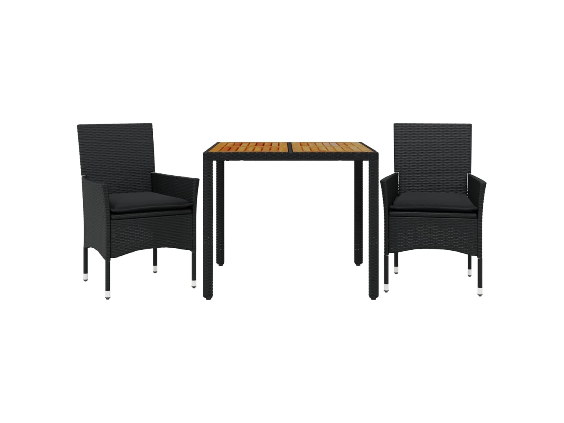 Conjunto de 3 Jantar Jardim com Almofadões Vime Pe/acácia Preto MAISON EXCLUSIVE