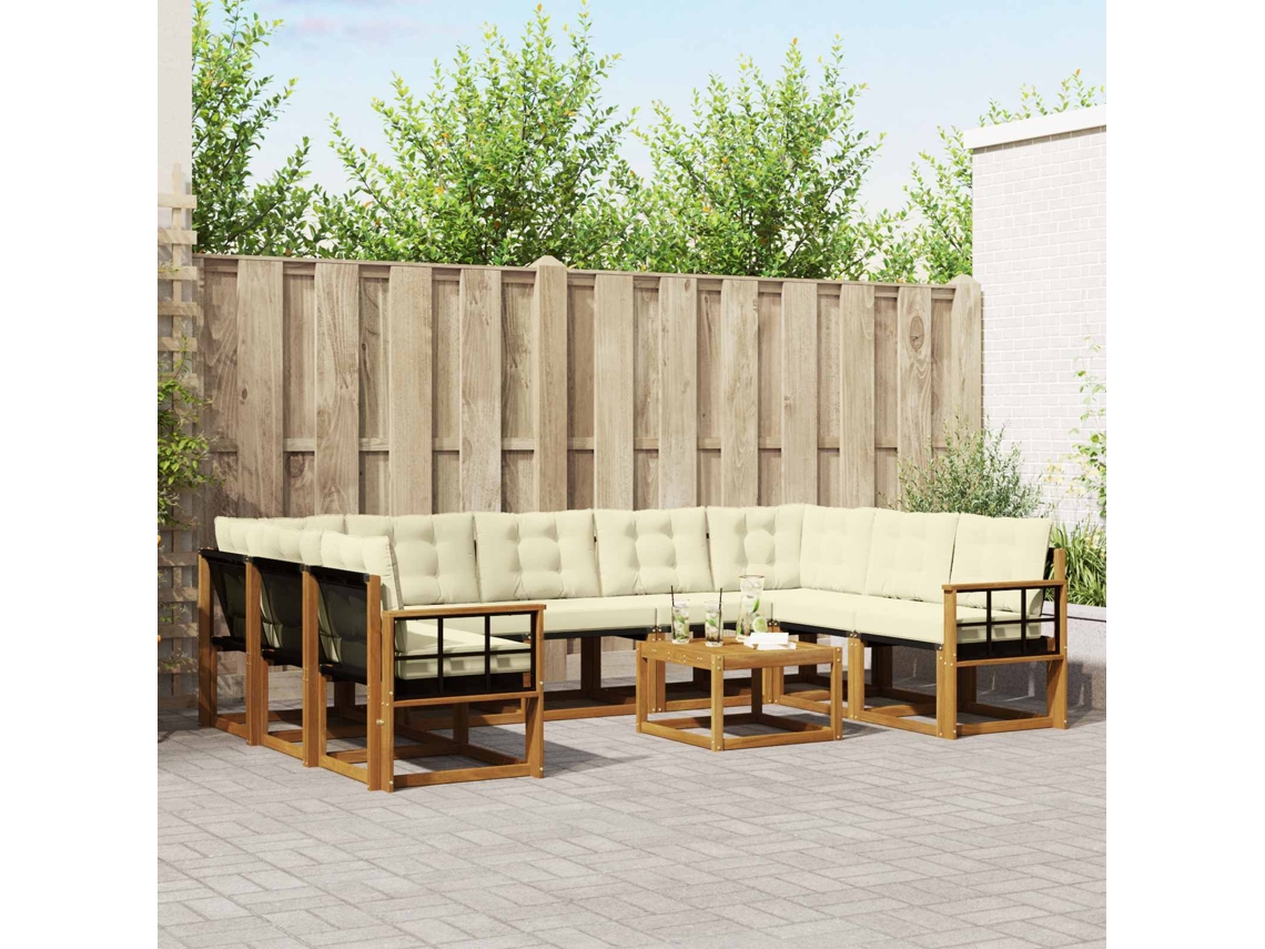 Vidaxl Conjunto De Sofás Para Exterior 10 Unid. Natural E Creme