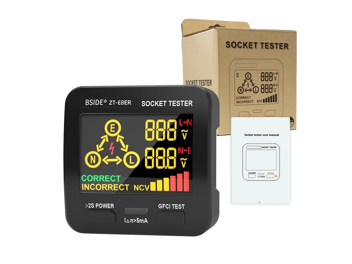 Testador de Tomadas, Display Digital, Teste de Rcd/gfci, Display Zt e8 Ebtn, Plug da Ue OEM