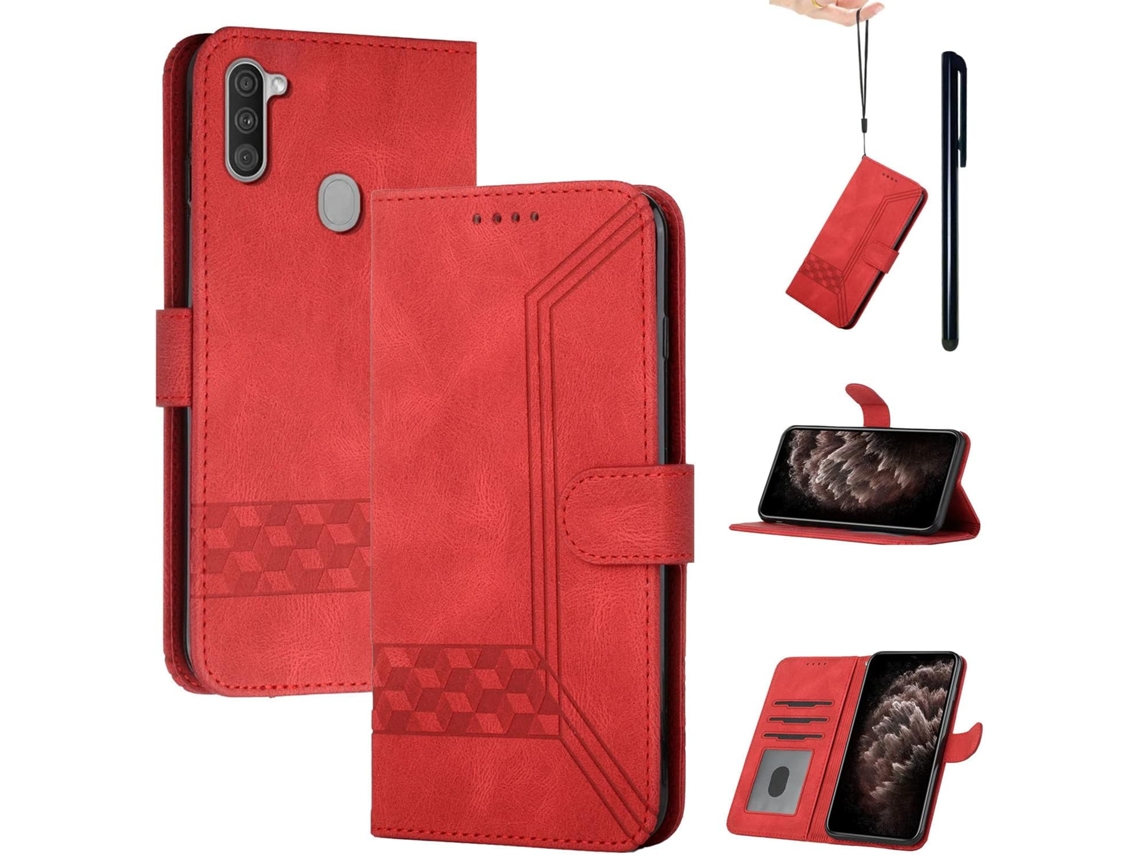Caneta Stylus Kickstand Slots para Samsung Galaxy A11 HONGWE. com Porta-Cartões Premium Vermelho